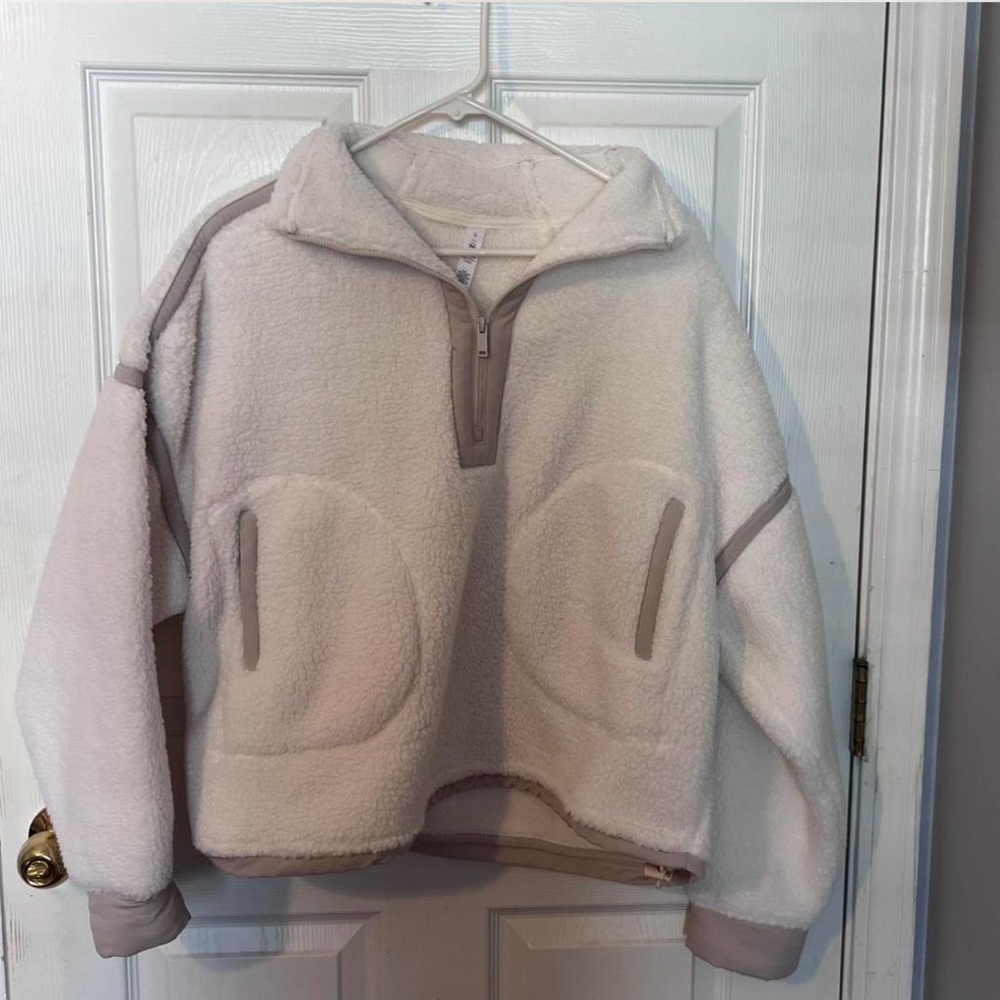 Mountain Hike Sherpa Mock Neck Quarter Zip Jacket - Ivory/Beige